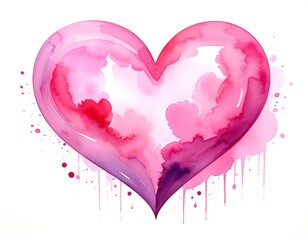 Watercolor heart with drizzles, soft pinks and purples, white background