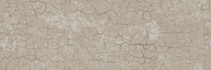 Seamless cement grey brown wall with crack pattern. Crackled glaze. Old, dried, dirt or ground surface. Vector illustration.