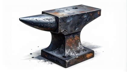 Metallic, weathered anvil, isolated, with horn and hardy hole