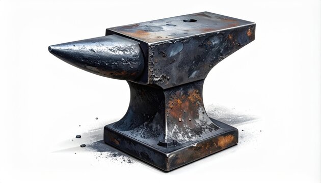 Metallic, weathered anvil, isolated, with horn and hardy hole - Powered by Adobe
