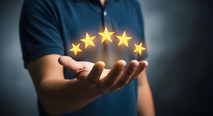 Five star rating excellent service customer satisfaction best quality top review feedback concept