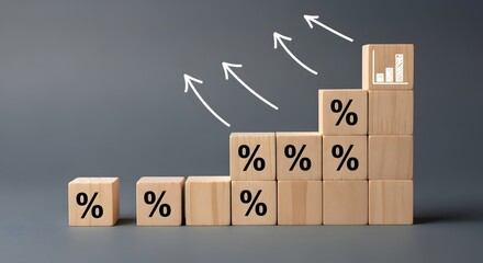 Growth chart percentage increase business success concept financial diagram wooden blocks arrows