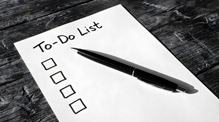 white paper to-do list with "To-Do List" written at the top, four blank checkboxes on the left, 