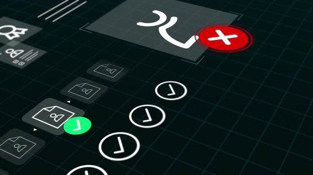 Interface grid displaying several user profile icons with green verification marks for system wide security clearance.