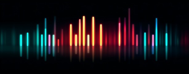 Illuminated Sound Waves: A vibrant display of sound waves visualized as vertical lines of color, pulsating with energy, creating a dynamic representation of audio frequencies.