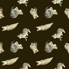 かわいいキジトラ猫のシームレスパターン　動物・ペットの手描き水彩イラスト背景素材