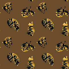 かわいいサビ猫のシームレスパターン　動物・ペットの手描き水彩イラスト背景素材