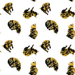 かわいいサビ猫のシームレスパターン　動物・ペットの手描き水彩イラスト背景素材