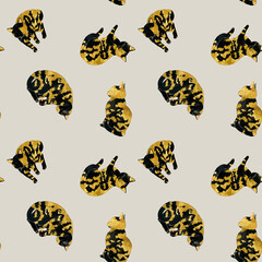 かわいいサビ猫のシームレスパターン　動物・ペットの手描き水彩イラスト背景素材