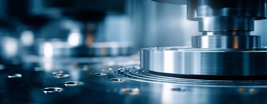  Precision Machinery: A close-up shot captures the intricacies of industrial machinery, where metal components come to life. The scene is bathed in cool blue hues.