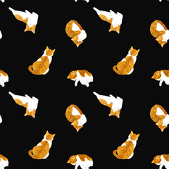 かわいい茶白猫のシームレスパターン　動物・ペットの手描き水彩イラスト背景素材