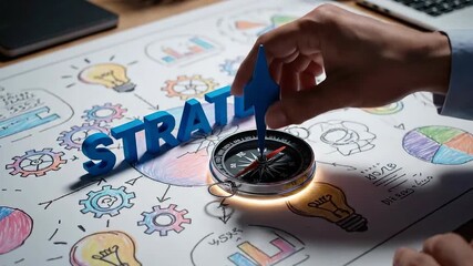 Business Strategy Development with Compass and Magnifying Glass. - Powered by Adobe