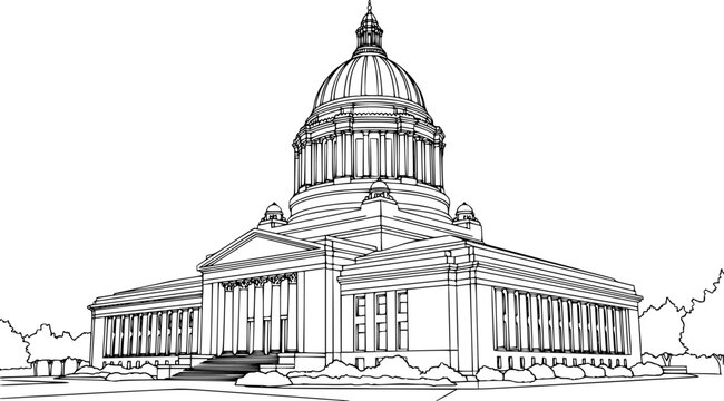 set of Washington capitol building line art, black outline, vector and illustration, coloring book page line art drawing

