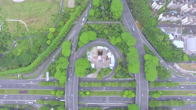 Large Highway Interchange Aerial View - Road Construction Project