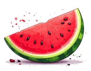 Watercolor slice of juicy watermelon with seeds and red splash