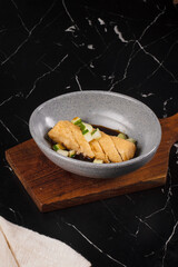 Sushi in Bowl on Wooden Board.