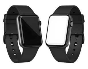 Smartwatch Screen On and Screen Off Comparison, Front View, Transparent PNG.