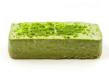 Delicious vibrant healthy gourmet matcha green tea loaf cake popular on transparent background