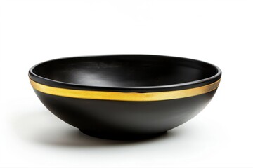 Modern black ceramic bowl chic gold band elegant kitchenware home decor on transparent background
