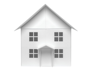 Minimal White Origami Paper House, Straight Front View, Transparent PNG.