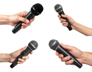 Hand Presenting Microphone Upwards, Low-Angle Perspective, Transparent PNG.