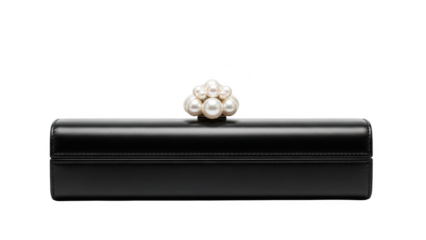 Black leather clutch purse with pearl embellishment on black background black clutch evening bag