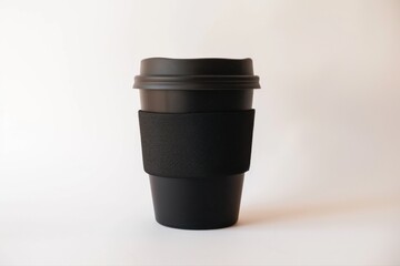 Black reusable coffee cup travel mug lid textured sleeve Insulated eco on transparent background