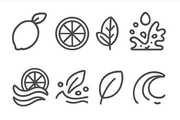 Obraz premium Citrus and Leaf Icons with Water Elements