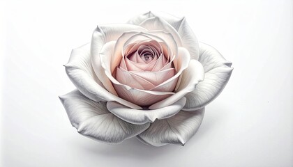 Close-up of a delicate, layered rose with a soft pink center