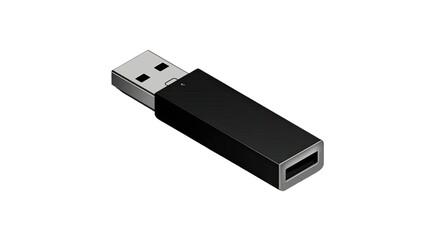 Black USB flash drive portable data storage device metal memory stick modern technology isolated on white background