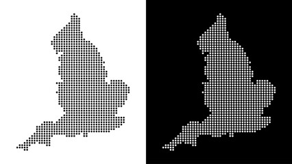 England Dotted Map in Black and White. Minimal Geographic Point Illustration.