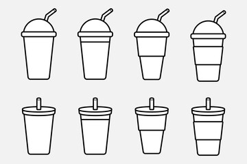 Ice Cup Icon Collection Set. Refreshing Cold Drink Beverage Symbols Bundle.