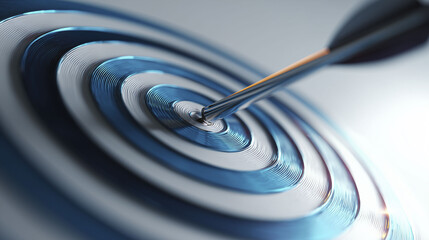 A dart or pointed object appears to penetrate concentric circles, creating ripples. This image symbolizes precision and focus, representing an accurate aim or goal in various contexts.