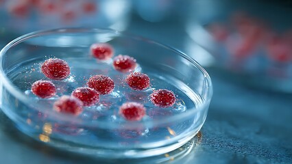 Vibrant petri dish with cultured cells, showcasing scientific research in a modern laboratory setting
