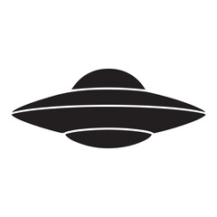 Black silhouette of a flying saucer or UFO in space