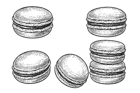 Hand-drawn macarons on a dark background