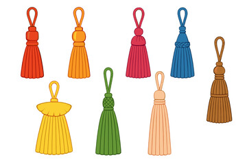 Set of colorful tassels with glowing effect
