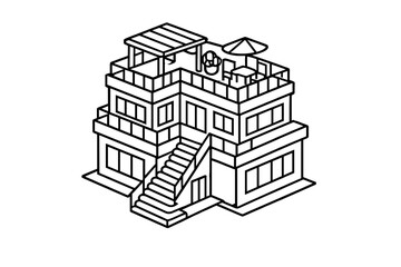 Fototapeta premium Isometric building with rooftop patio