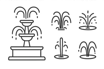 Water fountain line icons set