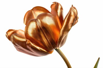 Stunning golden tulip flower metallic shimmer opulent bronze bloom on transparent background