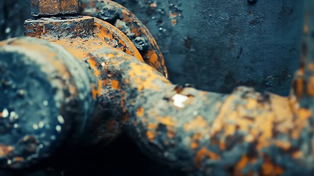 Close-up of weathered, rusted metal pipes with a focus on color and texture detail