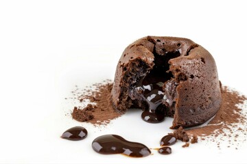 Rich dark chocolate lava cake molten gooey dessert warm sweet pastry on transparent background