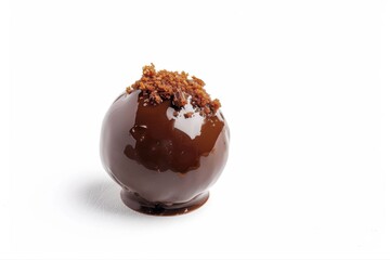 Rich dark chocolate truffle perfectly rounded glistening sweet glaze on transparent background