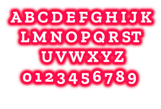 White alphabet and numbers with red glow effect on transparent background. on transparent background