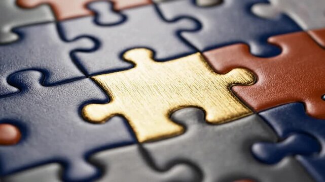 Close Up of Interlocking Puzzle Pieces with Gold Center Piece