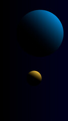 Abstract Dual Spheres in Deep Space Blue and Gold Cosmic Dance with Dark Gradient