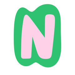 Alphabet. English. English language. Cute. Doodle. Paint. Drawing. Kid. colorful alphabet. cute alphabet. rainbow alphabet. cute letters. alphabet emoji. alphabet letter n. N.