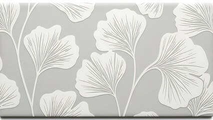 Tile white leaf pattern with subtle botanical motif, seamless decorative surface offering clean minimal texture for interior decor, wallpaper, and modern background design