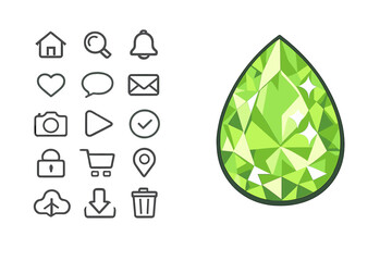 Fototapeta premium Green Gemstone and UI Icons