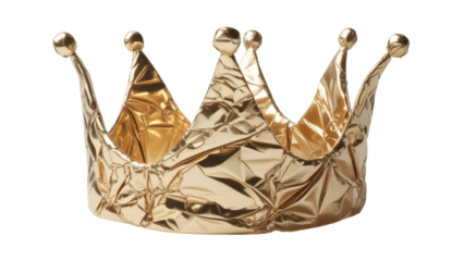 Gold crown on isolated transparent background for royalty and kings